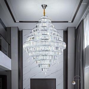 Kolye lambaları Lüks Hollow Led Crystal Chandelier 3 Renk Karartma 85-265V Altın / Gümüş Gövde Işığı Yaşayan El Lobi Aydınlatma