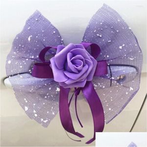 Ghirlande di fiori decorativi Accessorio per auto da sposa Specchio posteriore Maniglia per porta Decorazione Tetto anteriore Coda Simation Flowe Decor Drop Deli Dhidq