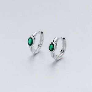 Hoop Earrings Genuine 925 Sterling Silver Green Diamond Zircon Oval Ear Buckle Ornaments For Women Fine Jewelry Accessories