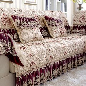 Chair Covers 1 PCS (not A Complete Set) Red European Style Sofa Seat Living Room Combination Lace Fabric Non-slip Royal Sleeve Cover
