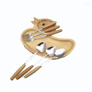 Set di posate Set di posate per insalata Set di forchette per cucchiaio in acciaio inossidabile Stoviglie da cucina a forma di cuore con manico in legno Stoviglie da cucina