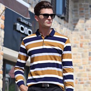 Men's Polos Business Shirt Men Polo Striped Autumn Winter Long Sleeve Cotton Camiseta