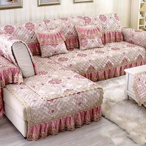 Stol täcker 1 st lyx vardagsrum soffa kudde rosa tyg linne slipcovers modern kombination av all-inclusive icke-halkhandduk