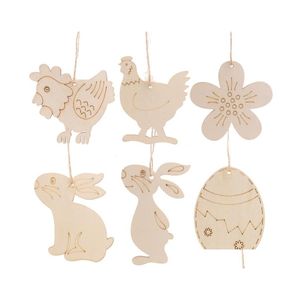 Other Festive Party Supplies 10Pcs/Lot Wooden Easter Pendant Eggs Rabbit Bunny Hanging Ornament Diy Craft Home Decoration Drop Del Dha9O