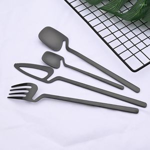 Servis uppsättningar 4st Black Matte Cutlery Set 304 Rostfritt stål Guldknivgaffel Middag Köket Flatvaror Tabeller