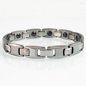 Braccialetti di collegamento Energia sanitaria Bracciale magnetico al germanio per le donne Acciaio al tungsteno Cristalli lucidi da uomo intarsiati Bracciale Femme Gioielli