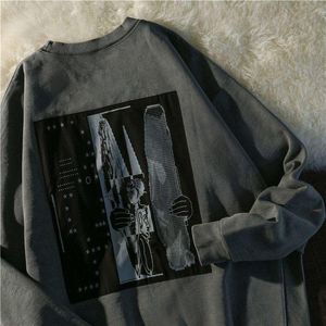 Męskie koszulki punkowe z długim rękawem amerykański vintage umyte stare t-shirt kobiety wiosna jesienna luźna nisza oversize high street bluzka Jacke