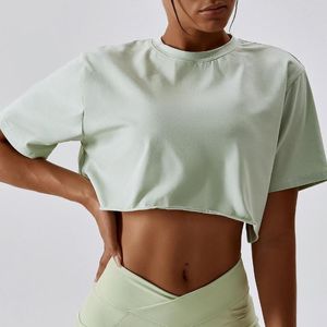 Camicie attive Top da allenamento per le donne Camicia da ballo ritagliata traspirante T-shirt sportive larghe all'aperto Palestra Camicetta da corsa Indossare Top da yoga