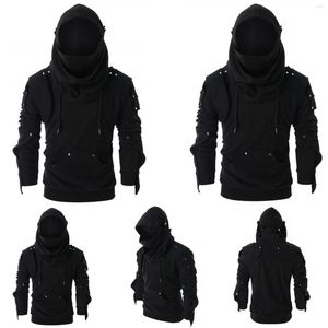 Herrhuvor Masked Studded Long Sleeve Hoodie Winter Thick Black Sweatshirt Herrkläder Streetwear Hoody Coat Plus#50