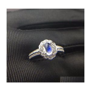 Cluster Rings Natural Blue Moonstone Ring Simple Style Shop Promotion 925 Sier 0.5CT Drop Leverans smycken DHY1M