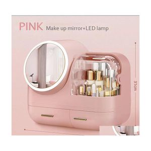 Storage Boxes Bins Light Luxury Led Lamp Cosmetic Box Makeup Der Organizer Jewelry Nail Polish Make Up Container Desktop Beauty Dr Dhles