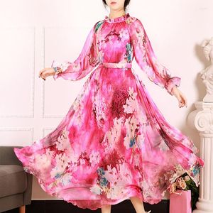 Casual Dresses 2023 Chiffon Floral Long Sleeve Maxi Dress Bohemia Full Plus Size Fresh Easter Flowy Beach Sundress Sizes