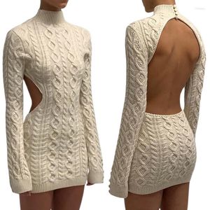 Casual Dresses 2023 Female Knitted Sweater Dress Evening Party Fall Winter Clothes Vintage Sexy Bodycon Backless Long Sleeve Night Club