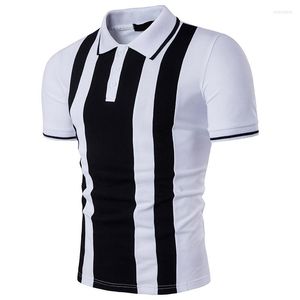 Polo da uomo 2023 POLO da uomo Camicia a maniche corte in cotone Stampa a righe di moda Homme Slim Fit Magliette casual Uomo Nero Bianco Colore a contrasto Tee