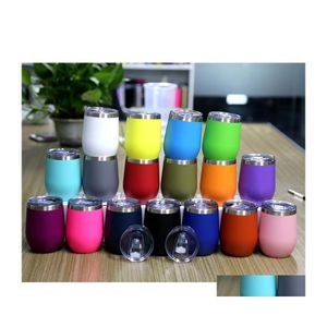 Weingläser 12 Unzen Tumbler Edelstahl pulverbeschichtete Eierbecher Stielloses Glas mit Schiebedeckel Drop Lieferung Hausgarten Küche DIN DHPSD