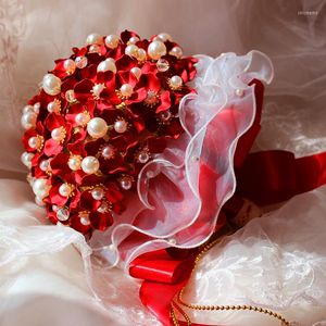 Wedding Flowers Burgundy Shell Pearl Ivory Bouquet Handmade Water Full Bridal Luxury Flower Accessories