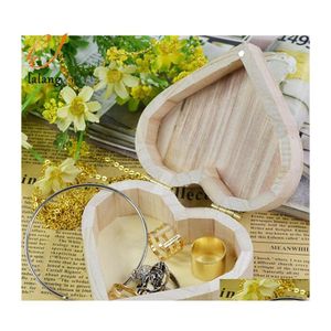Jewelry Boxes Heart Shape Storage Box Wood Wedding Gift Makeup Cosmetic Earrings Ring Desk Rangement Wooden Organizer Drop Delivery Oth8C