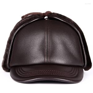 Ball Caps Winter Men Genuine Leather Faux Fur Hat Male Warm Tag Thick Velvet Bomber Hats Elderly Earflap Moto Windproof Snow Unisex Designer Fashion 2023 New