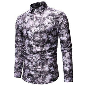 Camicie casual da uomo YASUGUOJI 2023 Primavera Moda floreale Camicia a maniche lunghe da uomo Abito bianco Mens Chemise Homme