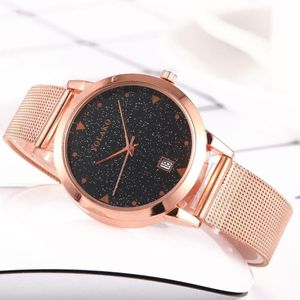 Orologi da polso Donna per orologi Cielo stellato con calendario Orologio al quarzo da donna in acciaio inossidabile di lusso YOLAKO Orologio alla moda Regalo Relogio Feminin