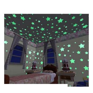 Julekorationer 100 st/v￤ska Wonderf Solid Stars Glow in the Dark 3cm fashionabla barn sovrumskorridor tak fluorescerande v￤gg dhcrx