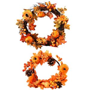 Dekorative Blumen 35/40 cm Halloween Herbst Thanksgiving Kürbis Kranz Wand Tür Fenster U2JC Kränze