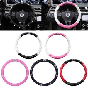 Steering Wheel Covers 2023 Fashion Women PU Leather Car Cover Diamond Black Pink Auto Cases For Lady Girls Accessories