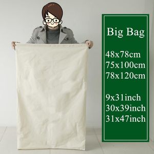 Sacos de armazenamento 78x120cm de tamanho de algodão de tamanho grande com cordão para roupas de compras Toys Food Food grande capacidade à prova de poeira Organizador da casa