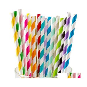 Drinking Straws Biodegradable Disposable Stripes Paper St Environmental Colorf Wedding Kids Birthday Party Decoration Supply Bar Dro Dhonq