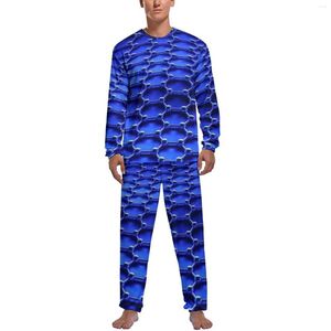 Cadeia de roupas de sono masculina de pijamas de pijamas link azul de outono romântico manga longa de duas peças estéticas estéticas de pijama conjuntos