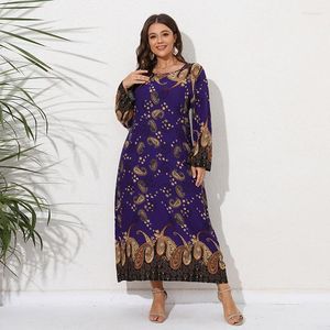 Plus Size Dresses 5XL For Women Dress Elegant Long Sleeve O-Neck Rayon Clothing 2023 A-line Skirt Purple Cocktail Evening Party