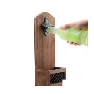 Openers 1Pcs Vintage Wall Mounted Beer Bottle Opener With Magnetic Solid Wood Plate Bar Drinking Kitchen Accessories T200507 Drop De Dhgie