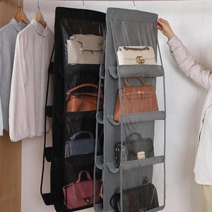 Storage Boxes Foldable Hanging Bag 4Layers 8 Pockets Folding Shelf Purse Handbag Organizer Door Sundry Pocket Hanger Closet