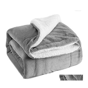 Blankets Lism Sherpa Sheepskin Blanket Thick Doublelayer Flannel Wool Winter Warm Office Shawl Drop Delivery Home Garden Textiles Dhqiz