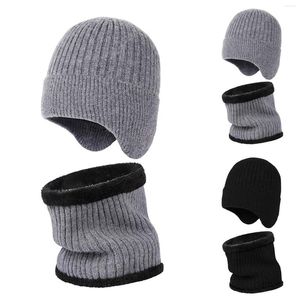 Berets Autumn Winter Wool Hat Men's Fleece Thickened Warm Neck Suit Cold Proof Gloves Scarf Set For Boys Women