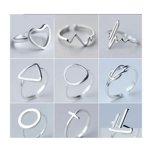 Bandringe Minimalist Schmuck Sier Farbe Geometrisch Für Frauen Einstellbare Runde Dreieck Herzschlag Fingerring Bague Femme Drop Deliver Dhted