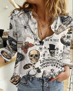 Blusas femininas primavera e outono camisa feminina moda moda halloween impressão de manga longa top casual