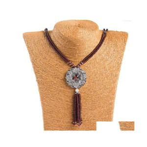 Collane con ciondolo Genuino naturale granato rosso perline di cristallo tonde donne bella collana di maglione a forma di fiore 70 cm gioielli con consegna di goccia Dh97W