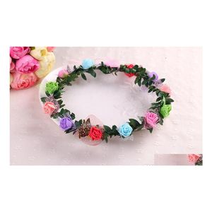 Headbands Bohemian Terylene Flower Wreath Garland Crown Festival P Ography Seaside Wedding Bridal Bridesmaid Floral Headband Boho He Dhtc3