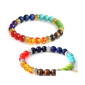 Charm Bracelets Lava Rock Stone Beads Stretch Bracelet For Women Men Fashion Jewelry 7 Chakra Yoga Bangle Natural Gemstone B366S F D Dhxte