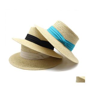 Geizige Krempe Hüte Sommer Meer Strandkappe für Frauen Mädchen Gras St Caps Frau Wide Damen Mode Reise Sonnenschutz Hut Weiblich Sunha Dhbpu