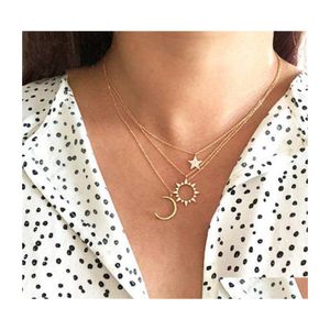 ペンダントネックレスMeetVii Gold Color Sun Star Moon for Women Girls Fashion Crystal CZ Choker Necklace 2022 Jewelry Gift Drop Dhcs6