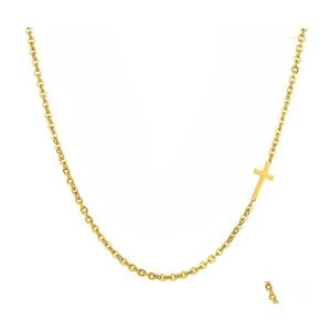 Naszyjniki wisiorek złoty krzyż Naszyjnik dla kobiet prosty żeński małe małe w bok wisiorty kolorowe stali nierdzewne biżuteria gif dhiml