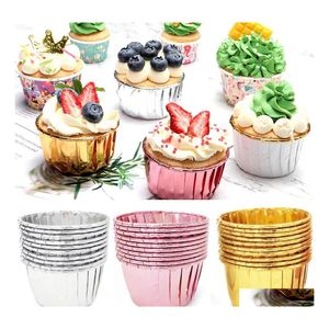 Baking Moulds Mods 10 Greaseproof Paper Cup Liners Tray Wedding Banquet Box Golden Muffin Wrappers Inventory Wholesale Drop Delivery Dhorx