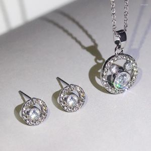 Halskette Ohrringe Set Kubic Zirkonia Ohrring Frauen Schmuck Paar Hochzeitsgeburtstagsgeschenk für Freundin Mode