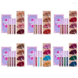 Lipgloss-Flecken-Set, matt, flüssiger Lippenstift, wasserfest, glitzernd, langlebig, Antihaft-Cup, Masquerade Green Lips Kit