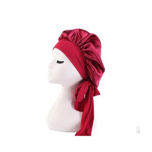 Beanie/Totenkopfkappen Frauen Nachtschlaf Hut Turban Kappe Frau Durag Durags Duschhüte Damen Haarpflege Salon Make-up Satin Seidiger Kopf WRA Dh0Ce