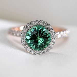 Wedding Rings High Quality Classic Round Green Stone For Women Crystal Zircon Micro Paved Noble Band Engagement Jewelry Gift