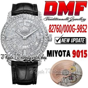 DMF Traditionnelle 82760/000G-9852 Miyota 9015 Automatic Mens Watch Iced Out Full Paved Baguette Diamantes Mostrador Couro V2 Super Edition Eternidade Jóias Relógios