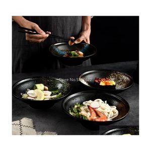 Bowls Creative 8Inch Ceramic Shallow Bowl Soup Hush￥llsbeteckna japansk k￶k frukt sallad Drop Delivery Home Garden Kitchen Di Dhtlz